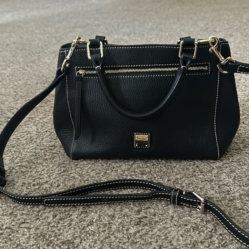 Dooney and Bourke black Pebble Grain Small Zip Satchel with crossbody strap